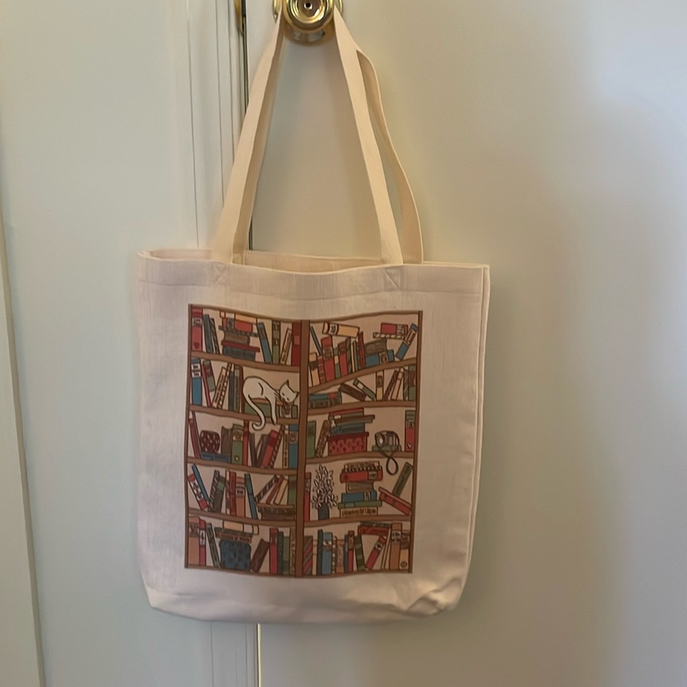 Books and cat tote bag